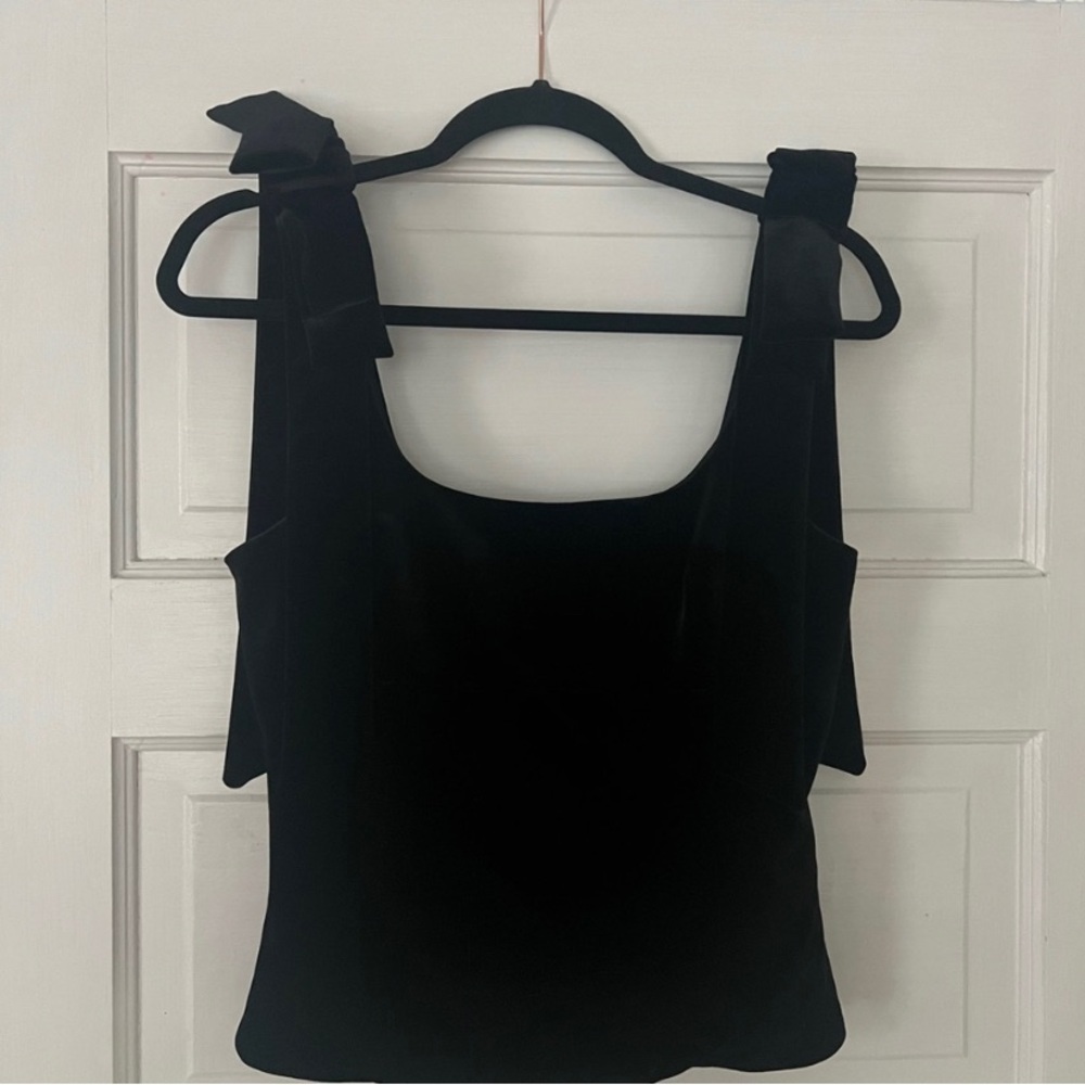 Zara Velvet Black Bows Top S NWT - Picture 2 of 5